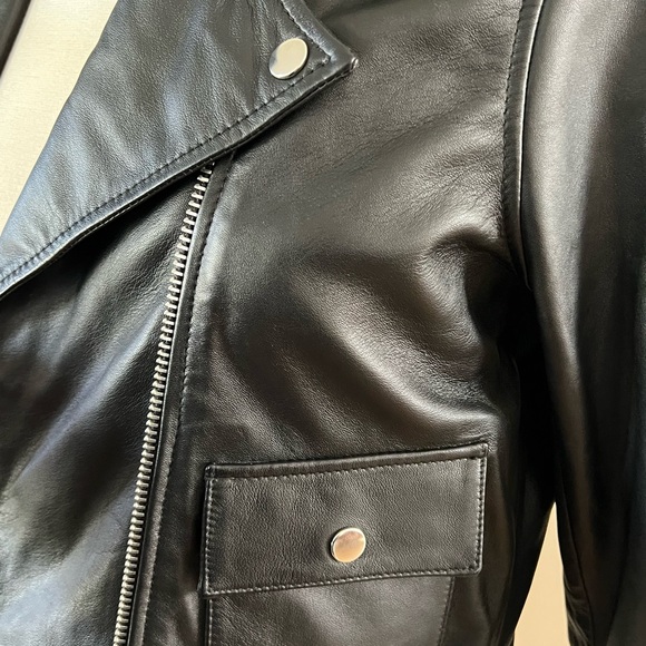 New PAIGE Demetra Leather Moto Jacket Black Size Small genuine leather - Picture 7 of 14